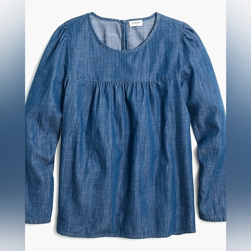 J. Crew Chambray Puff-Sleeve Top in Cotton-Tencel Size Small